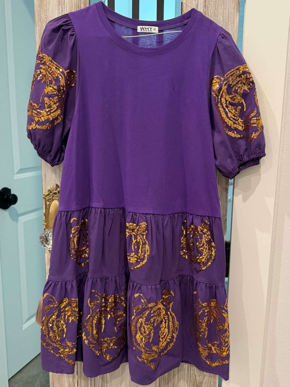WHY Purple LSU Mini Dress with Gold Tigers